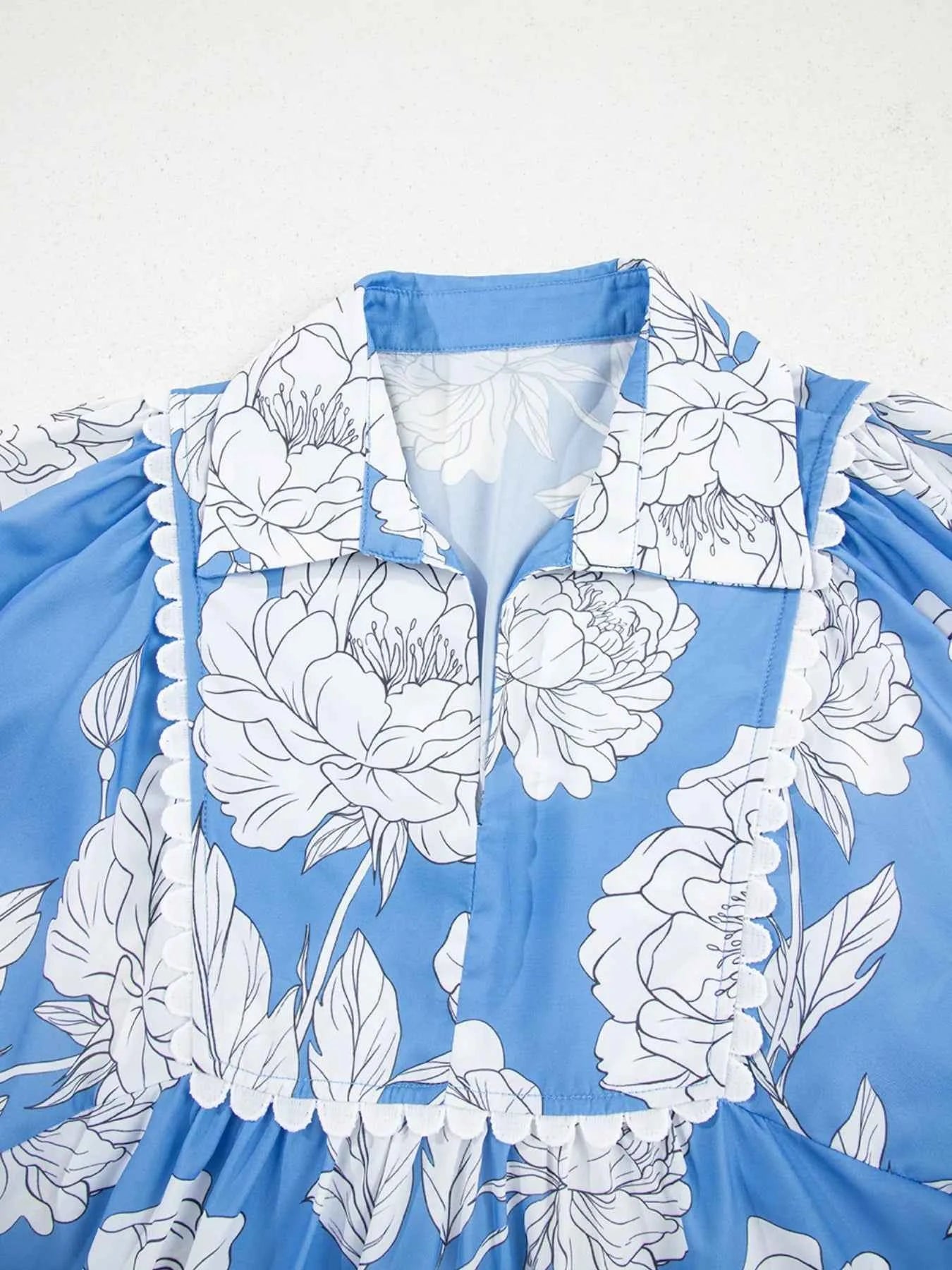 Floral Print Babydoll Blouse 19606f3f-6153-4a60-b76f-d81dfd4da398-Max-Origin