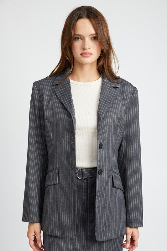 Pin striped blazer jacket H GRAY 19609088_ea31fc24-3326-46d0-af41-7a859e7d6cb3