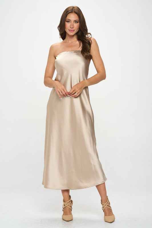 Silky Satin Tube Draped Dress Beige 19617420_6a05544d-07c9-49ba-81d4-06bf6f2382c6