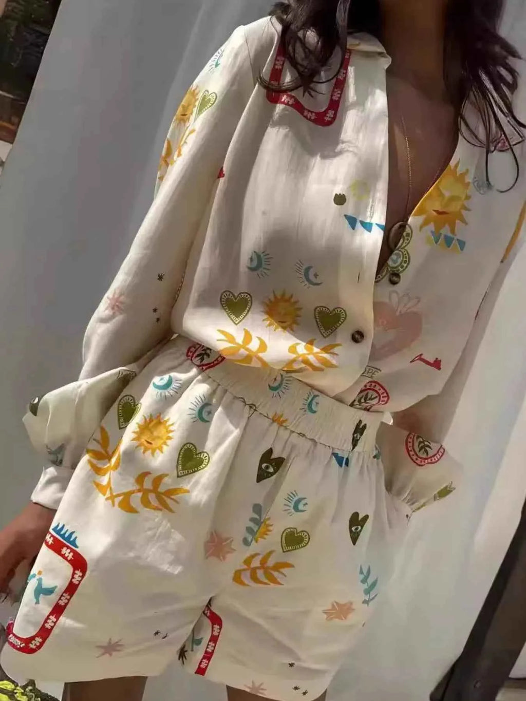 Printed Long Sleeve Shirt and Shorts Set 1961d178-16ca-407f-b6c8-6988ba1004fd-Max-Origin