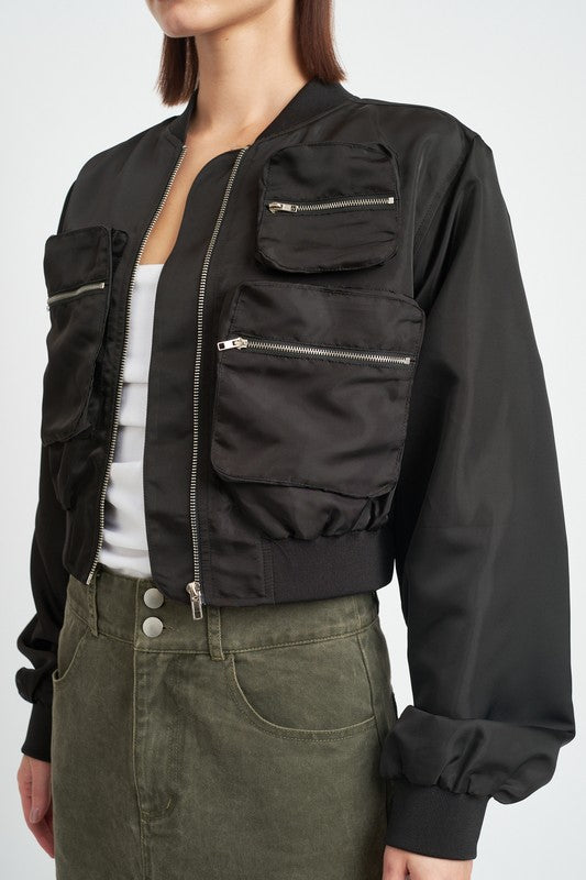 Cropped bomber jacket for women zip-up utility style casual outerwear 19624227_148e3585-33ca-47c8-9752-6723fb26f3e1