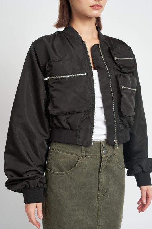 Cropped bomber jacket for women zip-up utility style casual outerwear 19624227_33727eca-e19b-439c-be4a-e9c31e04b651