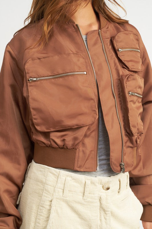 Cropped bomber jacket for women zip-up utility style casual outerwear 19624227_742371dd-727c-4e1f-97e1-f934af46c2b2