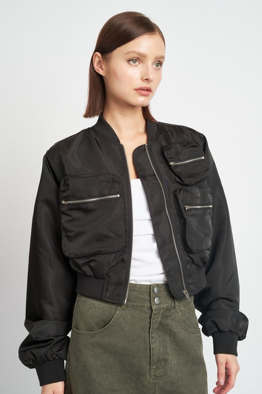 Cropped bomber jacket for women zip-up utility style casual outerwear 19624227_d63990e2-464e-47f3-9596-f9bdbf7232cb