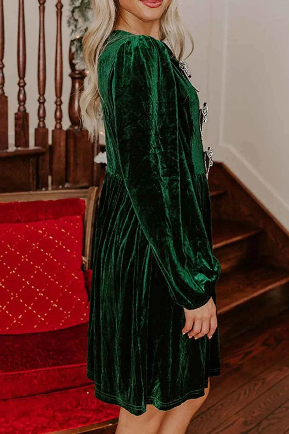 Velvet Bow Front Balloon Sleeve Dress 1964af45-00dd-4d11-905d-f9d8d42c3d85-Max-Origin