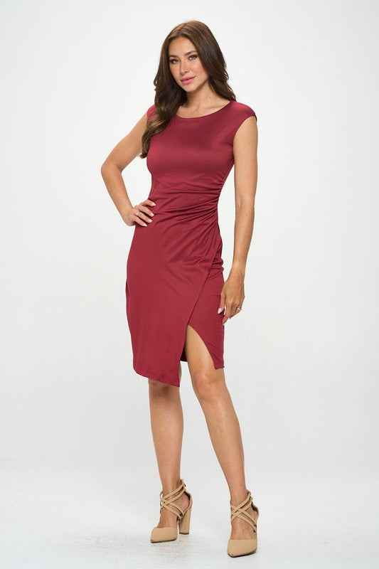 Brushed Knit Short Sleeve Bodycon Dress with Slit 19668803_77a5ff38-85d1-482e-b2e8-5e69058b1b41