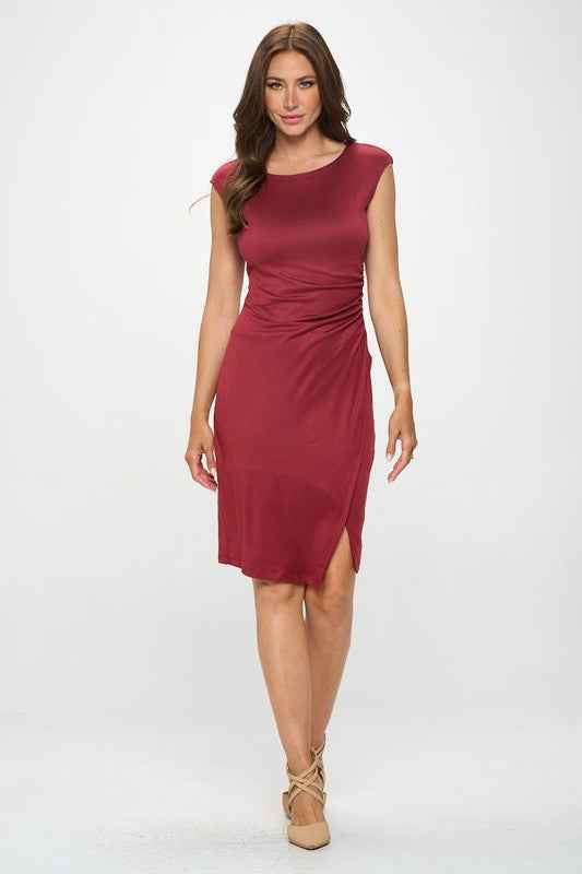 Brushed Knit Short Sleeve Bodycon Dress with Slit 19668803_9c3bce4b-1d98-4904-9bab-5e4f2ea4111a
