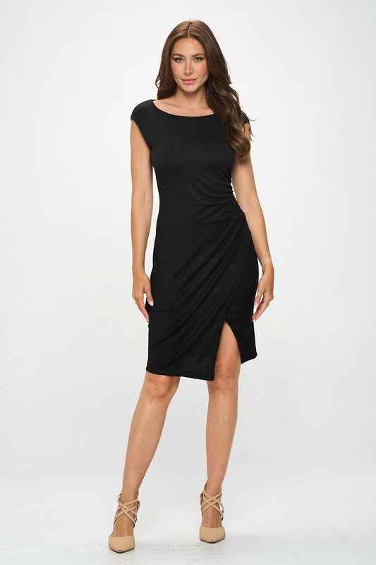 Brushed Knit Short Sleeve Bodycon Dress with Slit BK 19668804_e486b31a-df65-43c5-b62f-1d9e996ed843