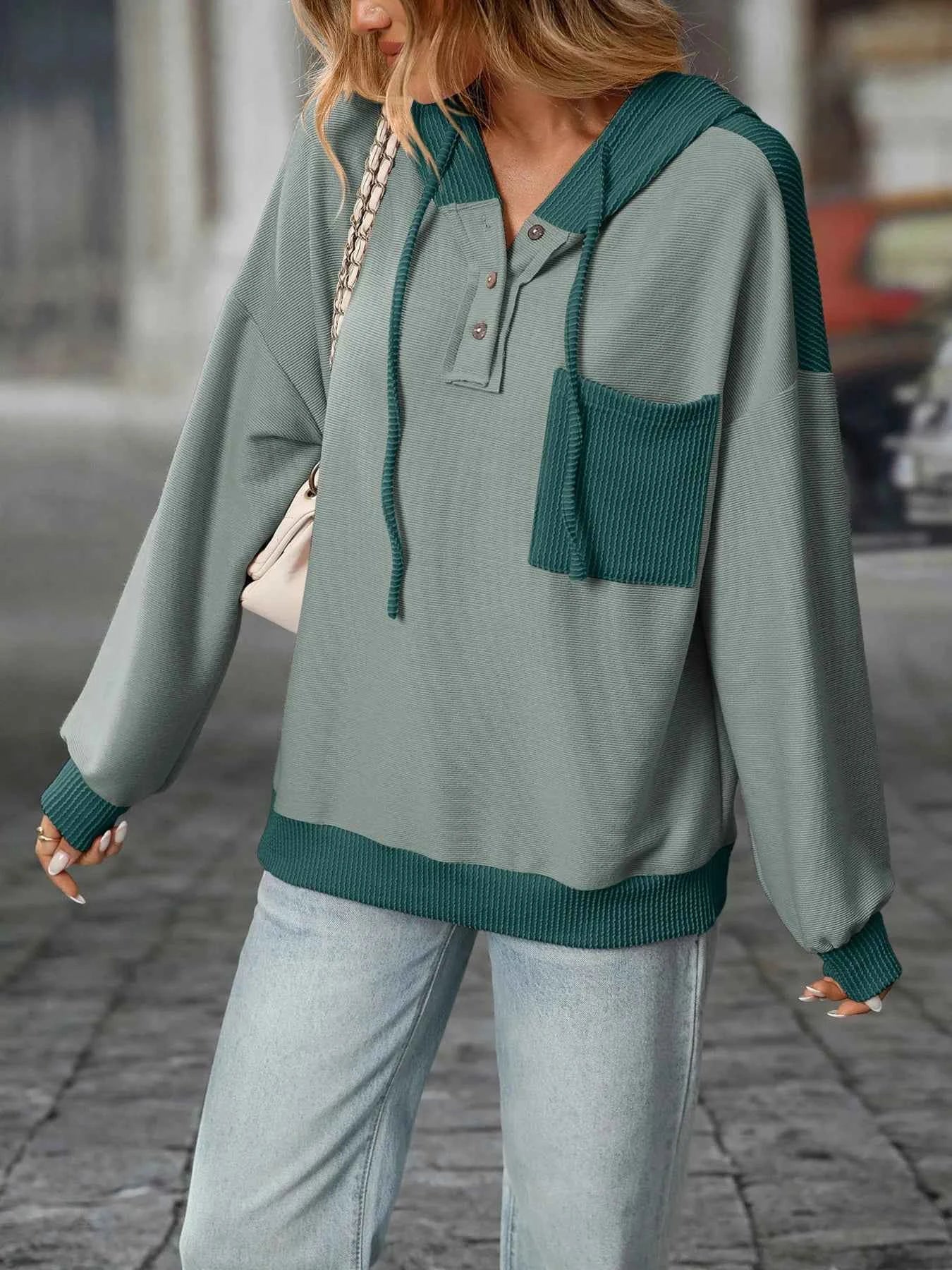 Drawstring Button Detail Long Sleeve Hoodie 196b8a377f0f4965a2346653956786ab-Max-Origin