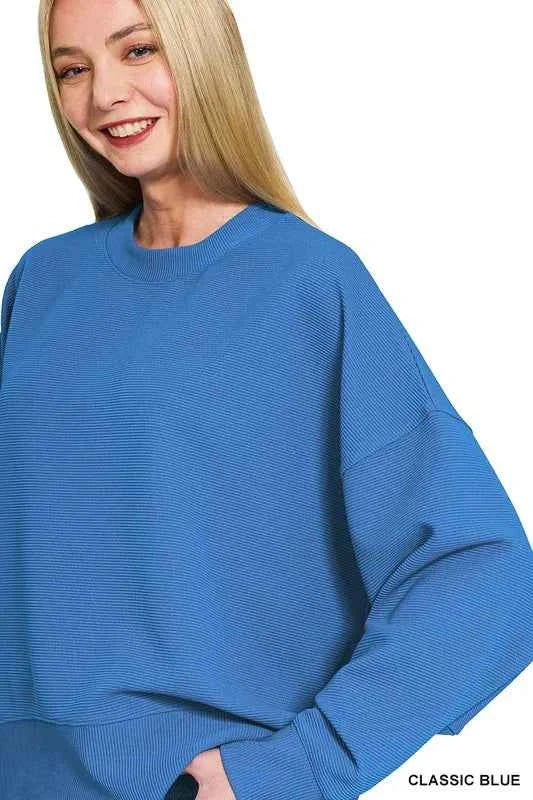 Zenana Ribbed Balloon Sleeve Sweatshirt 196bbb2a38a9443c8655e4a5d45fb345-Max-Origin