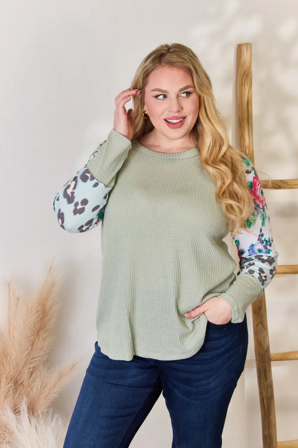 Hailey & Co Full Size Printed Round Neck Blouse 196c3caf-73f9-48df-a6f3-0bd0b7362e15-Max