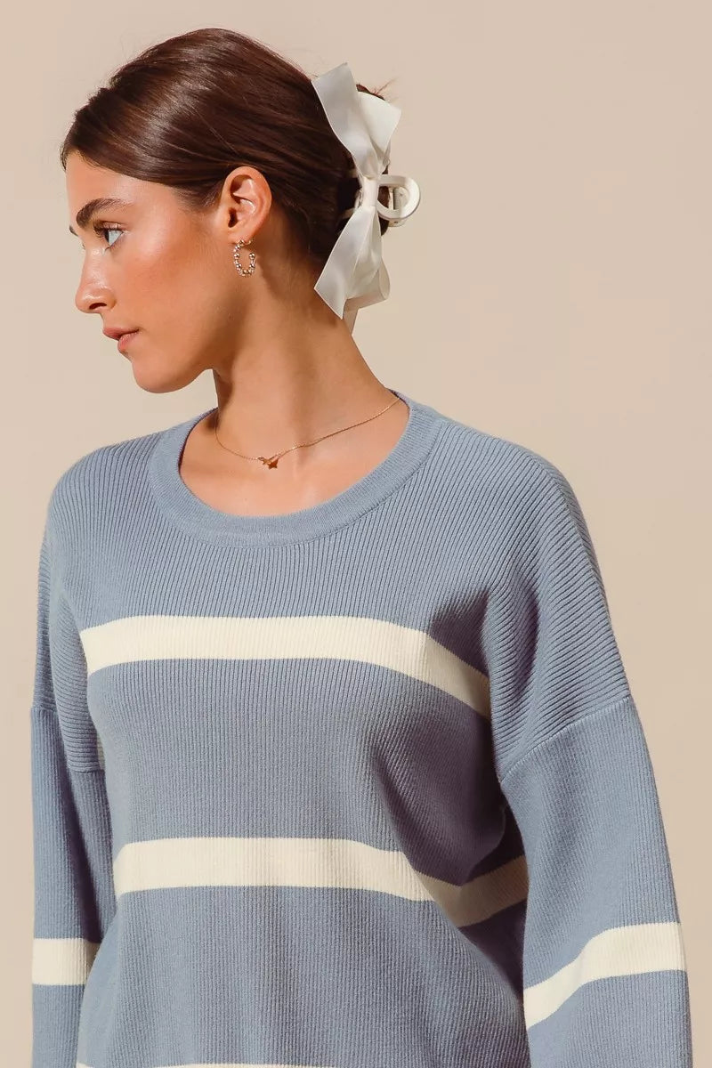 SO ME Ribbed Striped Round Neck Sweater 197667f3315840809235fb8e943b2ca5-Max-Origin