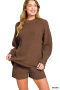 Zenana Round Neck Knit Top and Shorts Sweater Set BROWN 19776f65fd944dcab02a1bb863fac8a6-Max-Origin