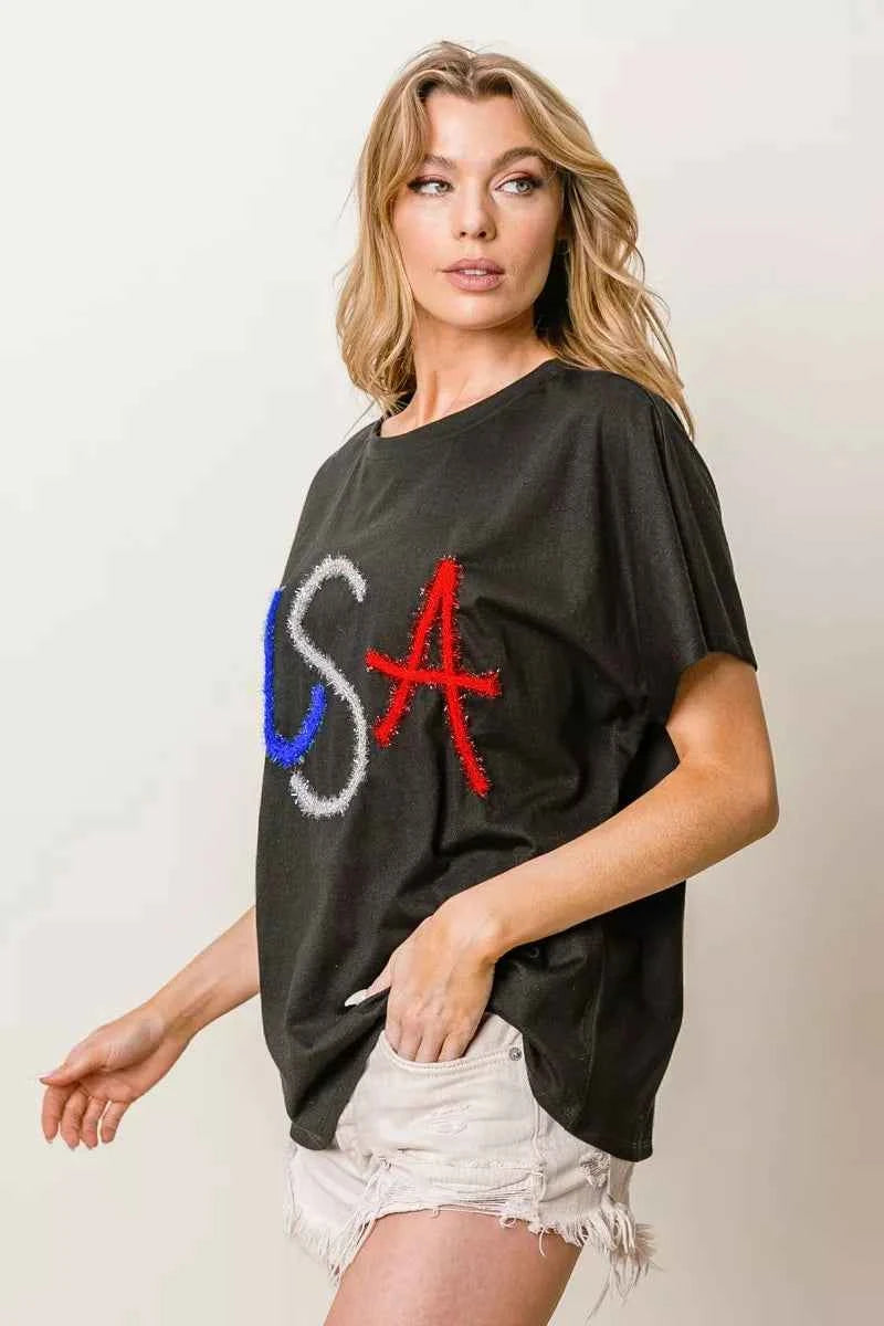 BiBi Metallic Letter Short Dolman Sleeve Top 1977f51a-8020-49ce-b499-7a827ec951a9-Max-Origin