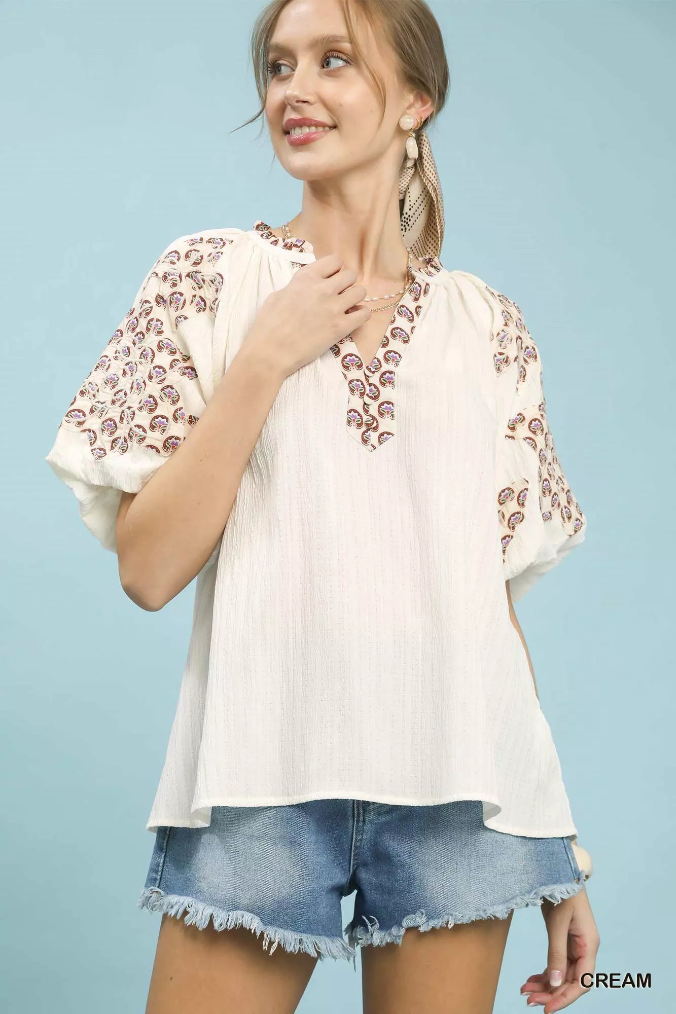 Umgee Embroidered Sleeve Contrast Trim Top CREAM 1978b2b6-5993-46aa-ad61-f2f23ae42e56-Max-Origin
