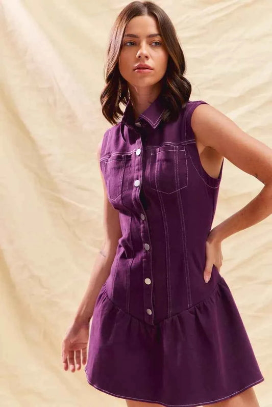 Button Down Sleeveless Collared Game Day Mini Dress 19796e68cd2d416a94f98a1289069433-Max-Origin