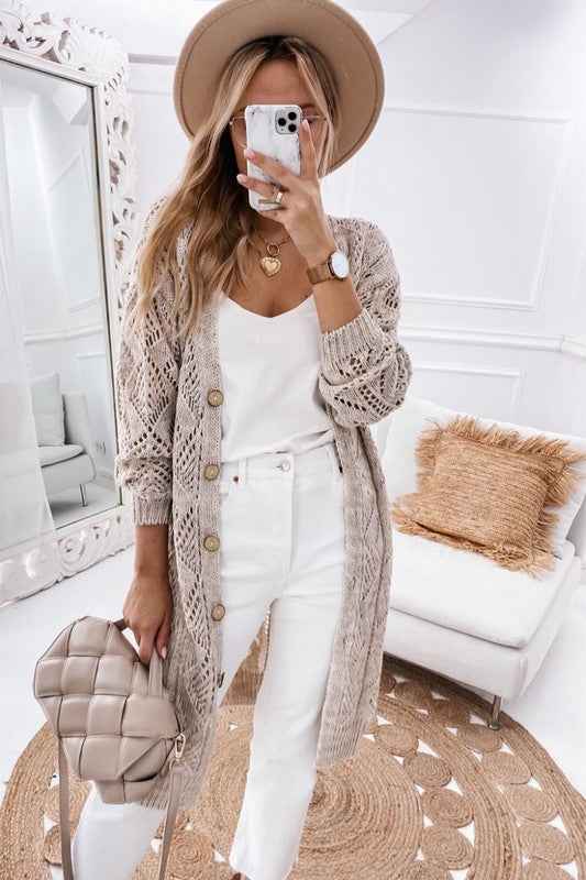 Eyelet sweater button cream black pink cardigan Beige 19807669_2e14dd89-cae1-4d95-ba02-8fe489c92da6