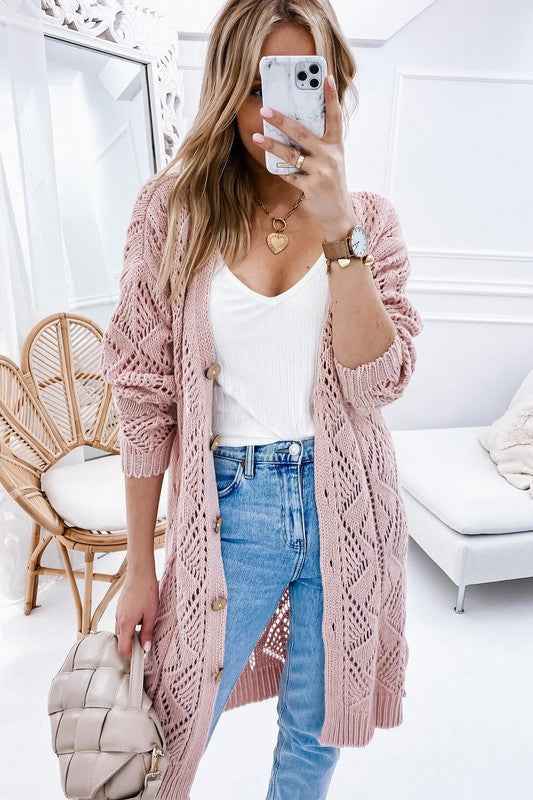 Eyelet sweater button cream black pink cardigan 19807669_b27aa5b5-f9c4-4e65-968b-d1114e7ab36a