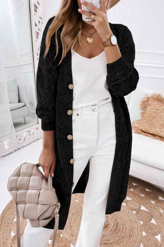 Eyelet sweater button cream black pink cardigan Black 19807669_ea467958-7d9d-401f-82e3-4d72af00c8ee