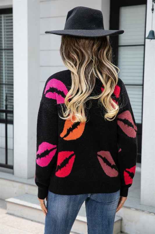 All over lips v neck sweater 19817652_8207cbd0-254d-4dba-93a7-4a0f546856f0