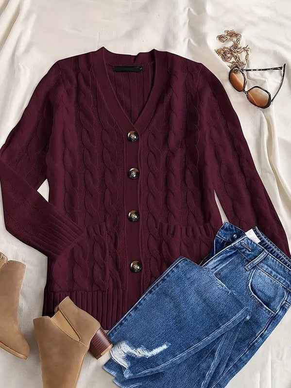 Cable knit button cardigan with pocket 19830959_e0820053-b63e-4b5f-ba54-504be367a0b4