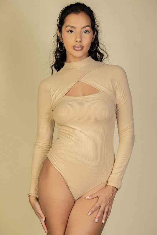 Front Cutout Long Sleeve Bodysuit L TAUPE 19838117_92a4ab63-bab1-4702-bc4a-8ad195bb68ce
