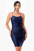 Back lace up short dress with waist shirring 19919268_23b26853-6a72-472b-8925-401a8cb8e46d