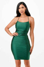 Back lace up short dress with waist shirring 19919268_81dfda0a-a7ae-4de0-9173-da1ce8ab6b0b