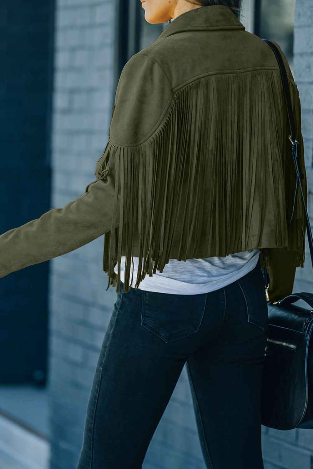 Green Cropped Fringe Faux Suede Jacket 1998d7eb83c12e4a