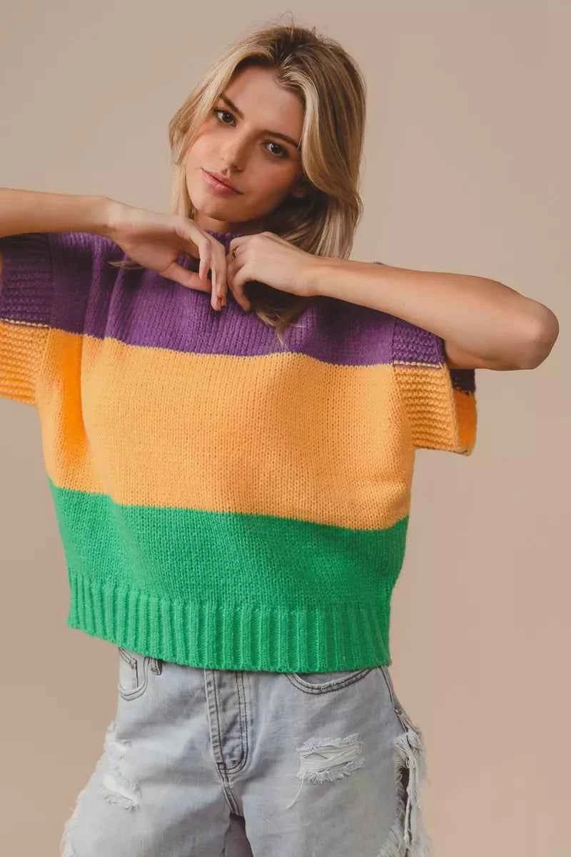 BiBi Mardi Gras Color Block Drop Shoulder Sweater Top 199bb0163b994dd091d15b8e36b4dacf-Max-Origin