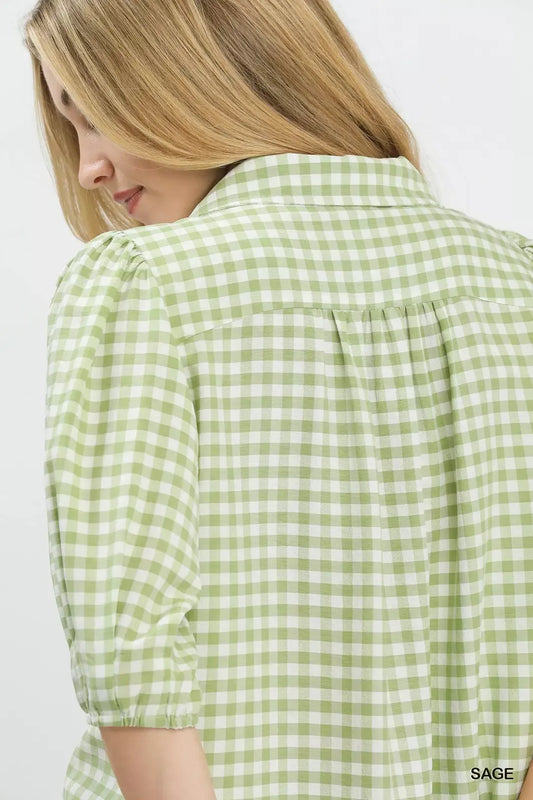 Gingham Puff Sleeve Collared Blouse 199f707c-553a-4cef-b311-4e916a220413-Max-Origin