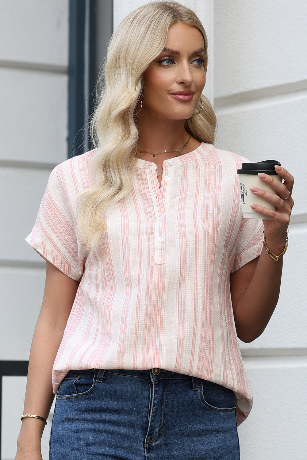 Green Breathable Gauze Half Button Short Sleeve Casual Blouse 19a48c96b6bbd091