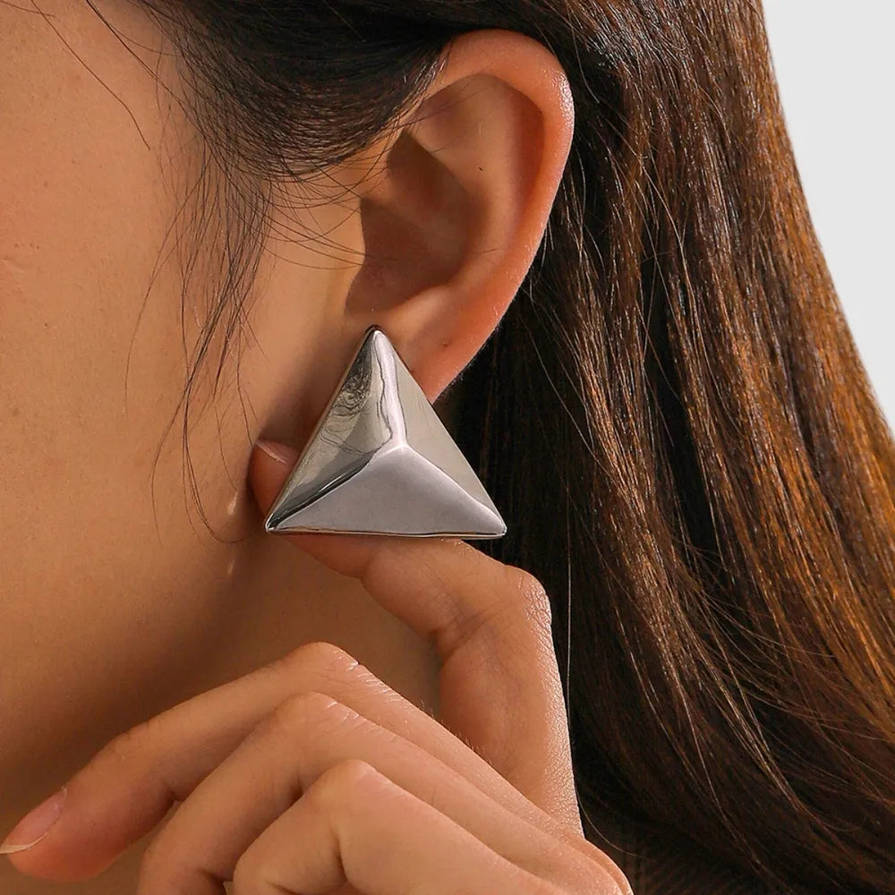 Stainless Steel 3D Triangle Earrings Silver One Size 19a73b16-a6dd-4f89-bc24-bb4be5594734-Max