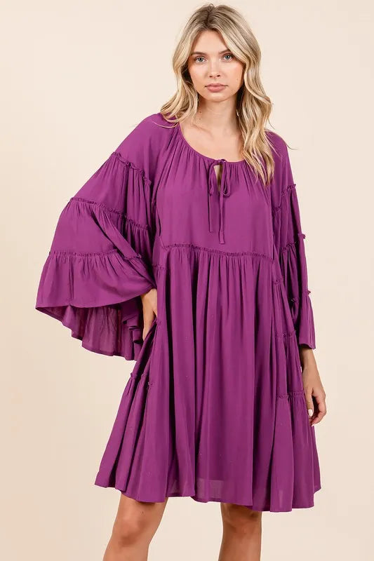 Mittoshop Frill Tie Neck Bell Sleeve Dress 19b0292e-9e9b-41e3-8ee7-c1cd23570dea-Max