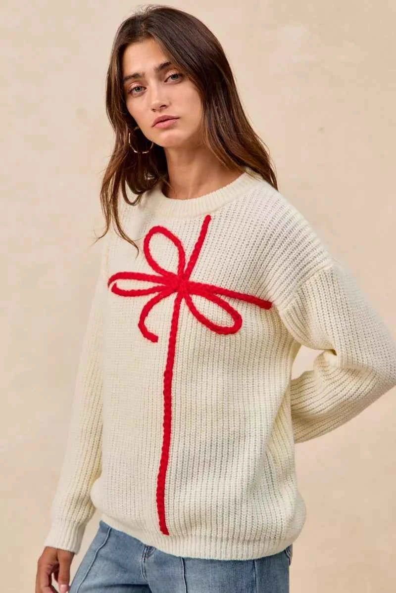 BiBi Christmas Ribbon Bow Embroidery Sweater 19b2fcf62a064972aa05cb73fae52487-Max-Origin