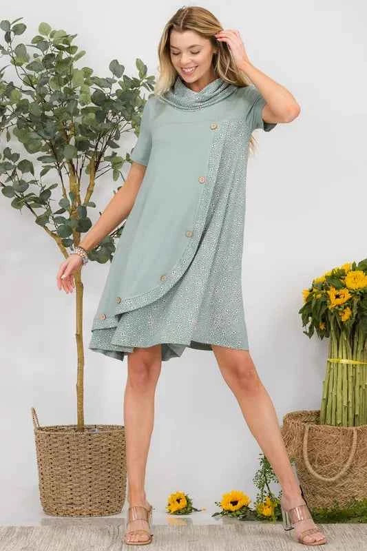 Celeste Full Size Decor Button Short Sleeve Dress with Pockets Plus Size Sage 19b2fdc4-6e88-4652-9e80-cf8a6fd2e5f7-Max