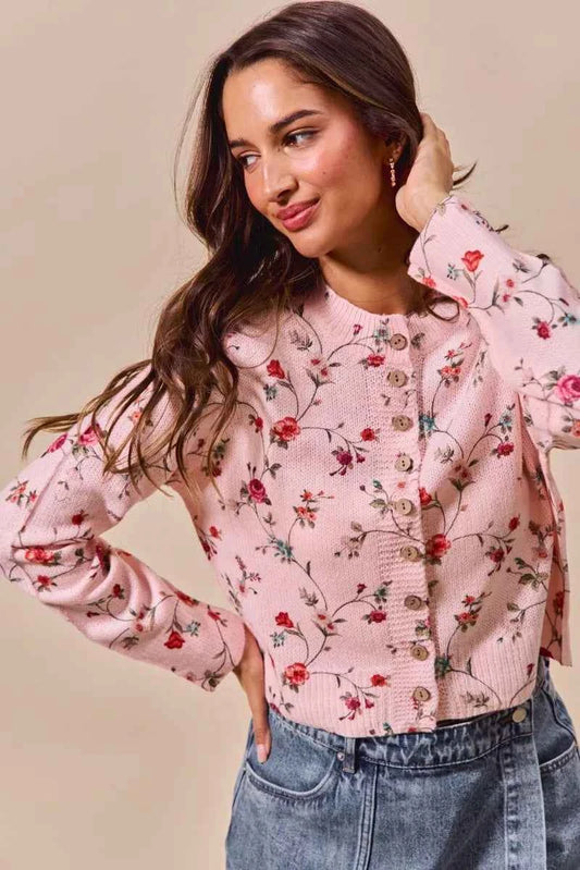 Floral Print Button Front Sweater Cardigan Top 19c069213f88449092b77bd9cf25446c-Max-Origin