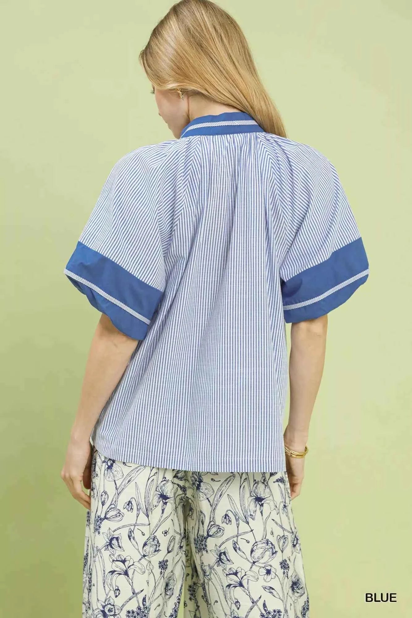 Umgee Striped Mixed Puff Sleeve Blouse 19c954d2-88a9-404e-a021-796b8376fcb3-Max-Origin