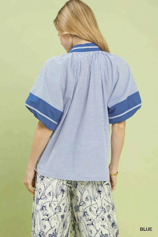 Striped Mixed Puff Sleeve Blouse 19c954d2-88a9-404e-a021-796b8376fcb3-Max-Origin