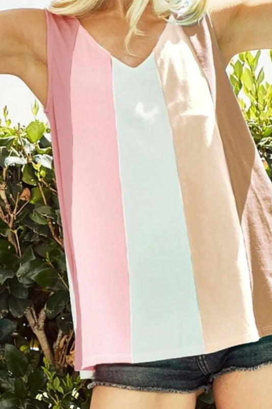 Cotton Span Knit Color Block Sleeveless Top 19ce28ba-bf75-472c-8c48-3bd419366207-Max-Origin