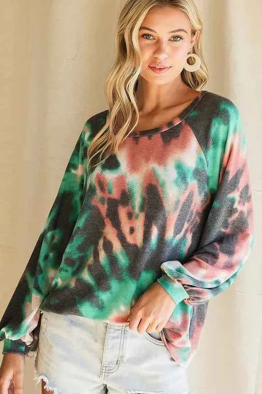 Tie Dye Print Terry Top with Puff Sleeves 19d52e0e3d95471a8ec944202c561a60-Max-Origin