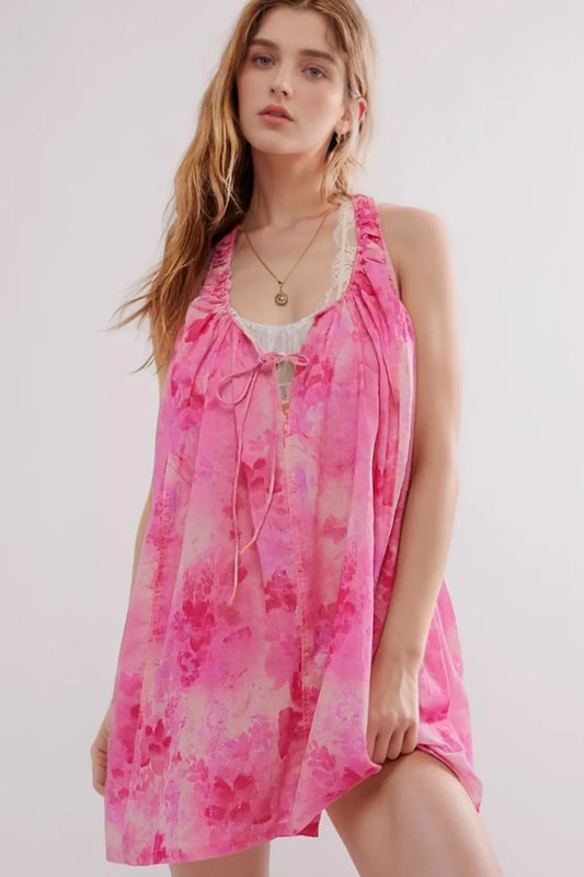 Printed Sleeveless Summer Mini Dress Pink