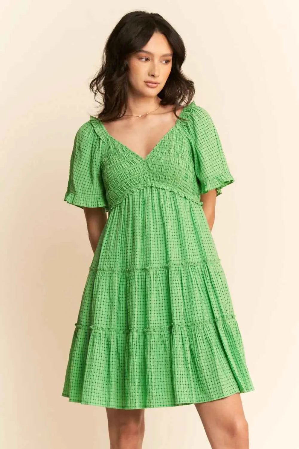 Davi & Dani Jacquard Checker Smocking Tiered Dress 19ddeea0-9c7a-492e-b47e-23513b44f1ac-Max-Origin