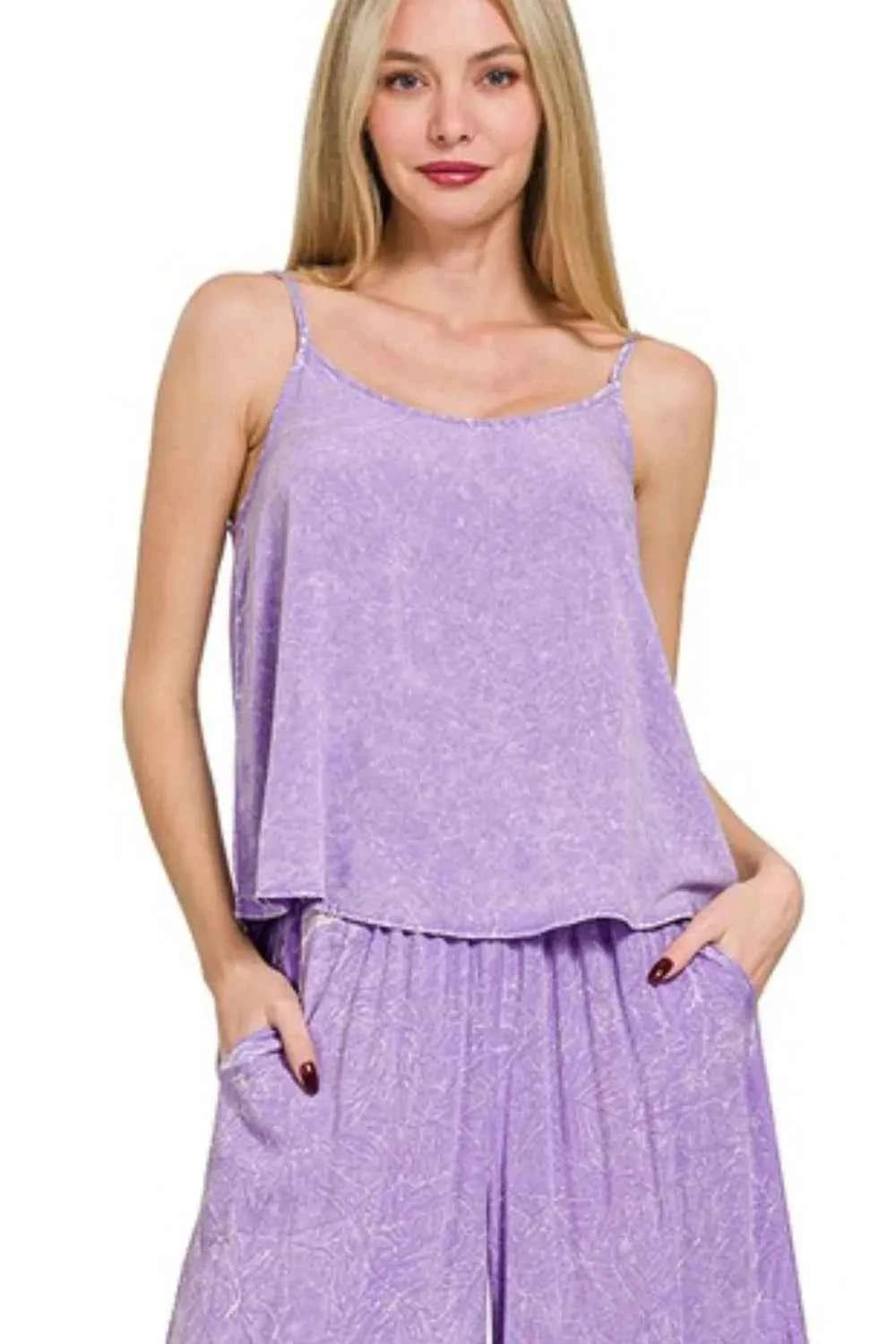 Zenana Woven Acid Crinkle Washed Cami & Pants 2 Piece Set 19e72de9-e051-46c4-9f00-ccad16d8d229-Max-Origin