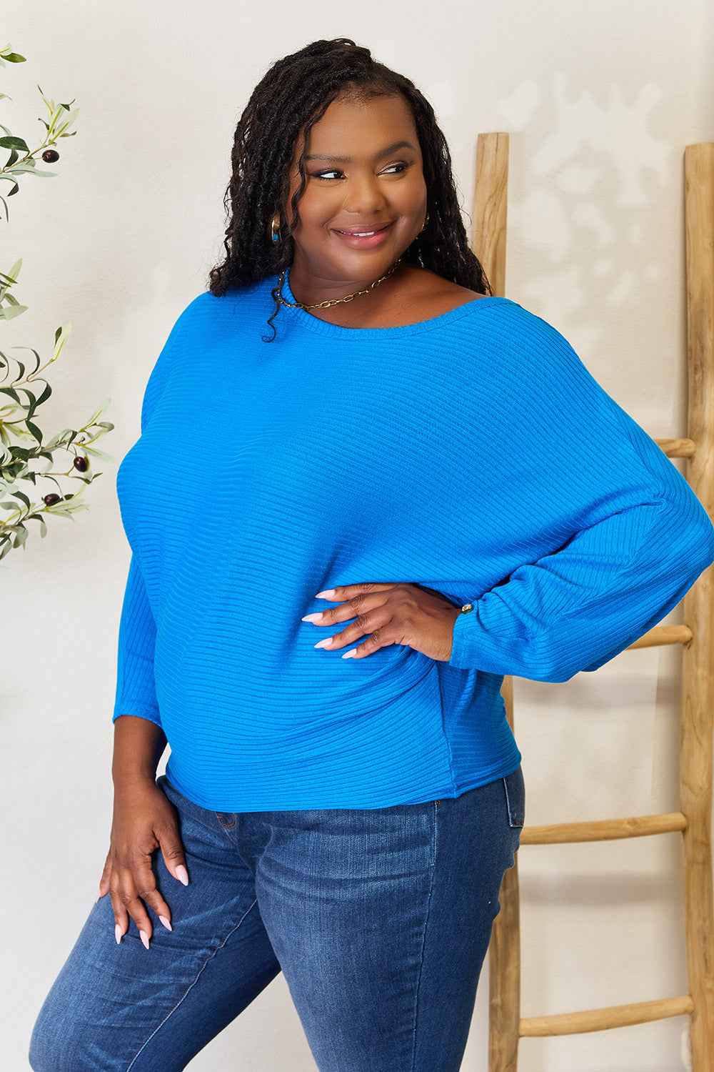 Zenana Full Size Round Neck Batwing Sleeve Blouse 19e750bffb034ed0a48f48068efd181f-Max