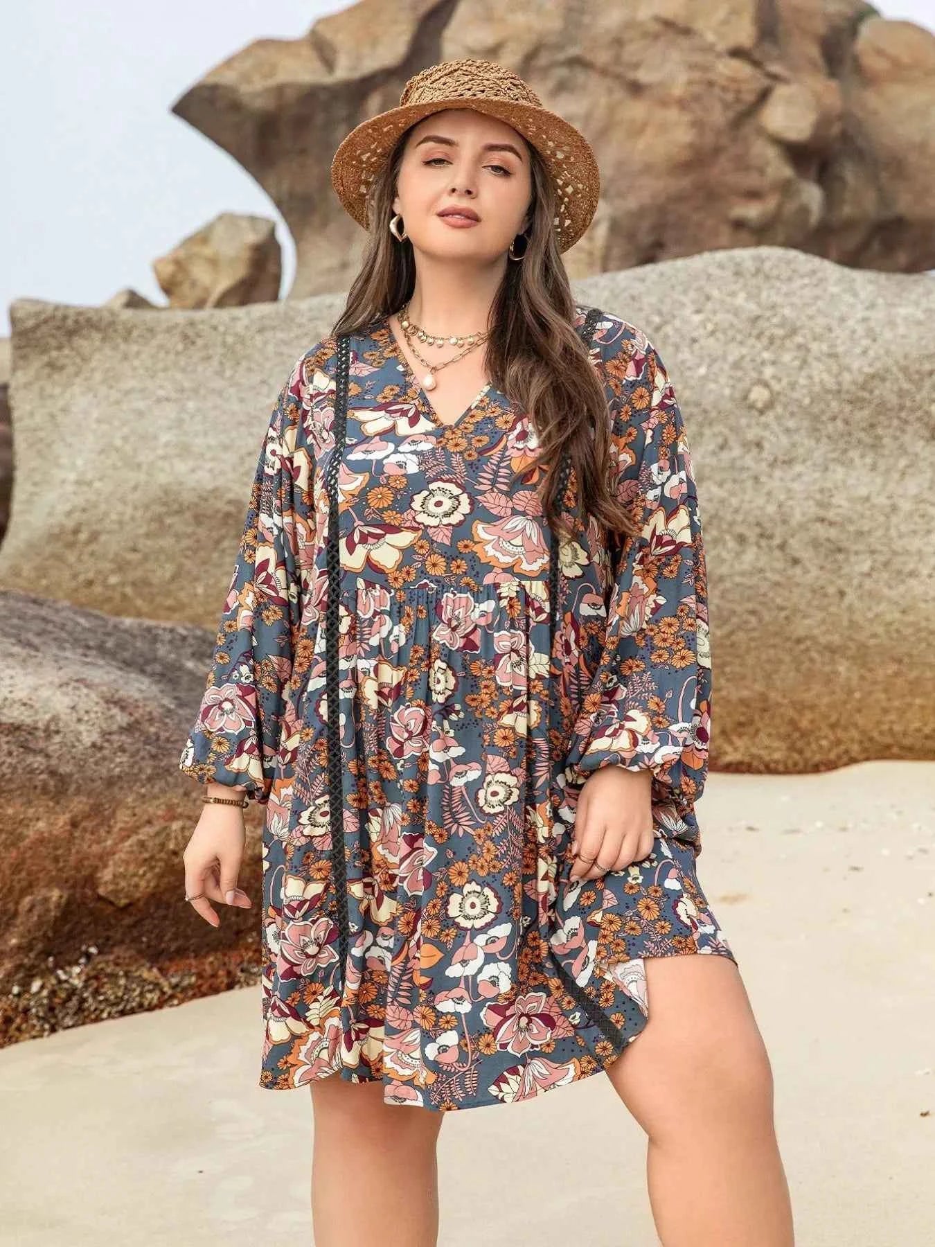 Plus Size Floral Print Long Sleeve Mini Dress 19f4baed-d235-4498-be0b-436c7add70c2-Max-Origin