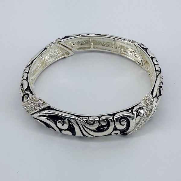 Silver Finish Stretchable Filigree Design Bracelet 19f4d045-9e11-4999-8a8c-4745bc50bd86