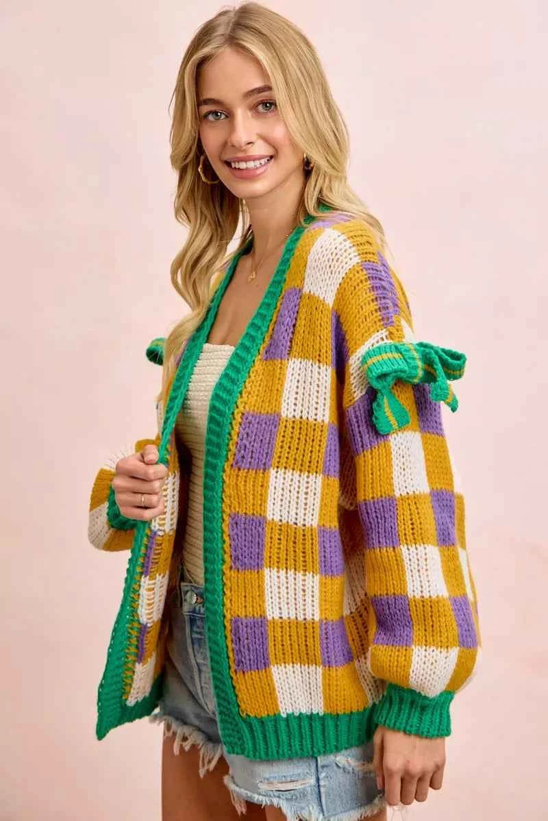 BiBi Mardigras Checker Board Front Open Cardigan 19f6106ef434412cba96a83db53f8bd8-Max-Origin