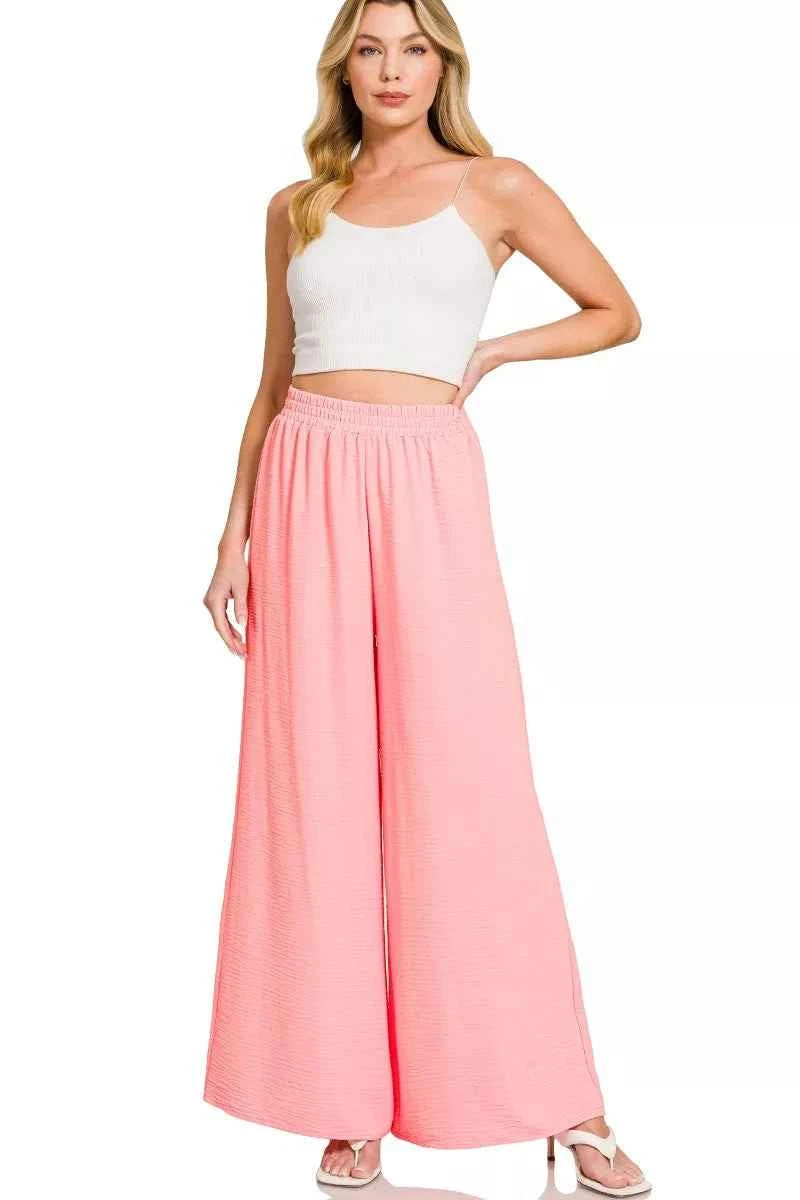 Zenana Woven Airflow Elastic Waistband Pants 19f6732a18734cdd98a04ed91479c082-Max-Origin
