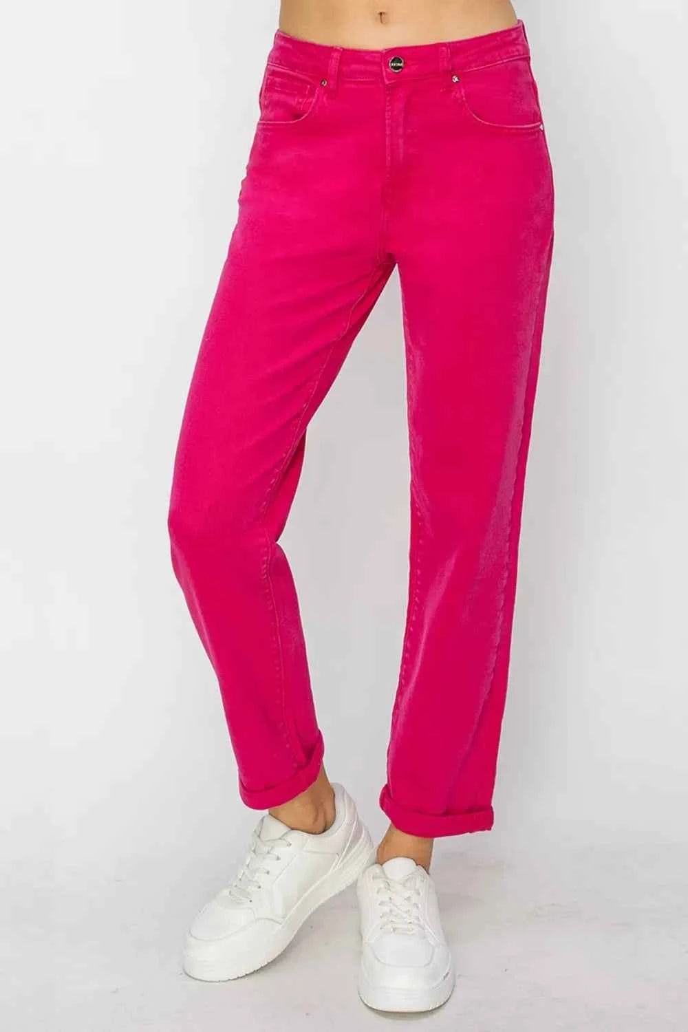 RISEN High Waist Rolled Hem Straight Jeans 19f78032-d2b9-49c1-843a-e938cfffac29-Max
